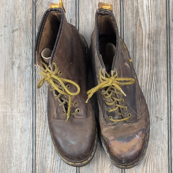 ​Dr. Martens 1460 Brown Leather Boots Distressed Size 8uk Made In England